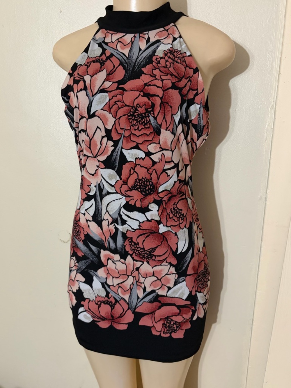 White House Black Market Coral Floral Halter Mini Dress